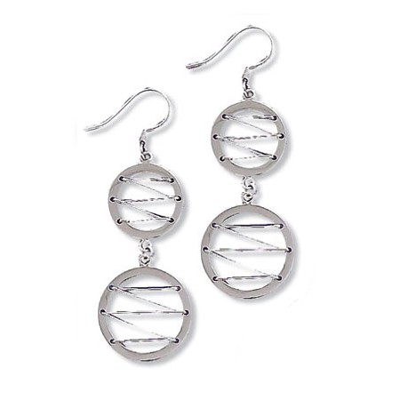 Sterling Silver Zig-Zag Laced up Circle Dangles - Click Image to Close